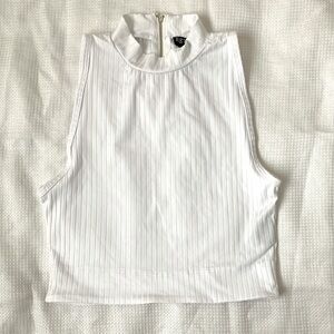 White high neck cropped tank top with zipper on the back